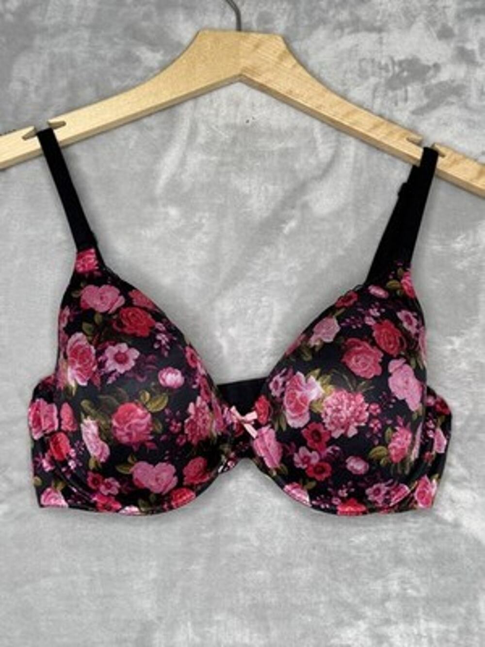 Victoria's Secret Bra Womens 34DD Body By Victoria Perfect Coverage Black Floral